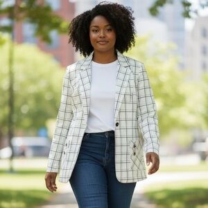 Women's White Plaid Blazer